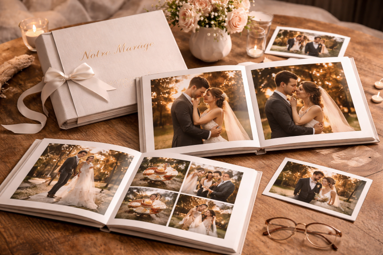 Albums photo de mariage présentant un reportage photo du couple et des moments du jour J.